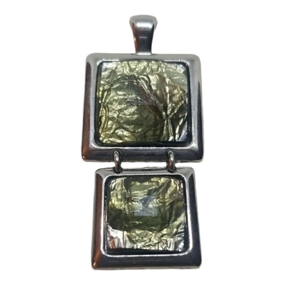 Lia Sophia Flux Pendant Double Square Faceted Green Silver
